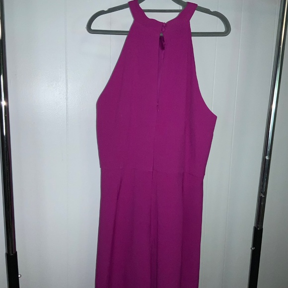 Julia Jordan fucshia twist neck crepe halter jumpsuit Sz 16 wide leg back zip - Picture 6 of 11